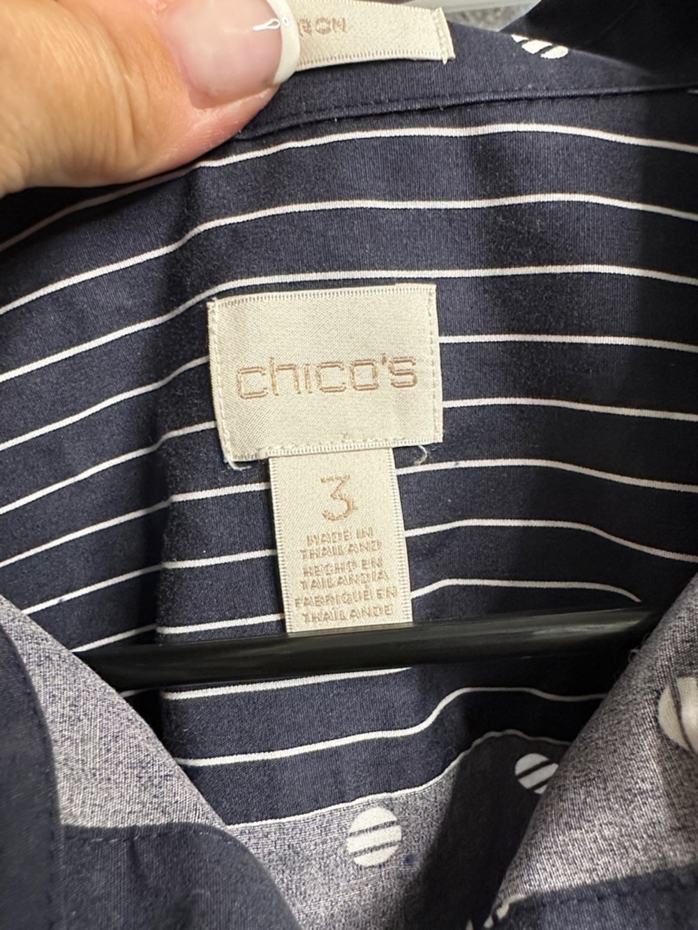 Chico's Navy Blue Polka Dot Button-Down Shirt - Picture 2 of 3